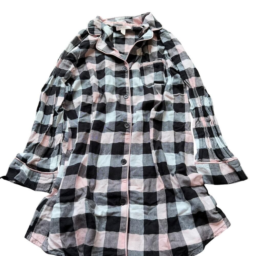 Mae Nightshirt Buffalo Plaid Modern Womens Large Pink Black White Sleepwear Top